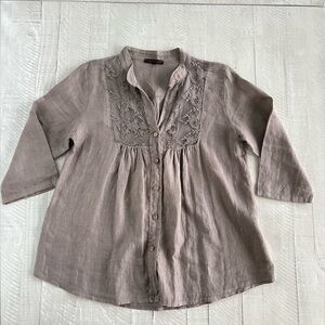 Women’s 100% Linen Romeo Giulia  Lace Button Down Lagen Look Top Made in Italy L